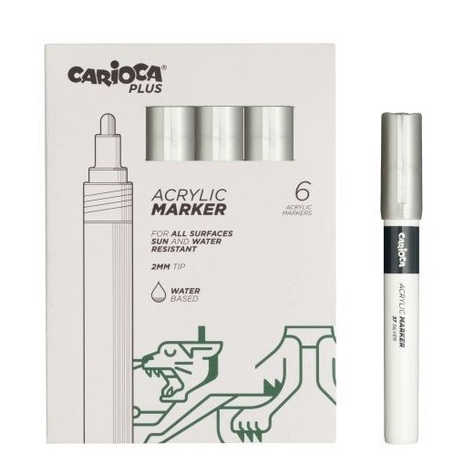 Carioca Plus Pack de 6 Marcadores Acrilicos - Punta 2mm - Color Plata