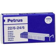 Petrus Grapas 22/6 Galvanizadas - Hasta 30 Hojas - Caja de 1000 Grapas - Patilla de 6mm