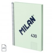 Milan Serie 1918 Cuaderno Espiral Formato A5 Cuadricula 5x5mm - 80 Hojas de 95 gr/m2 - Microperforado