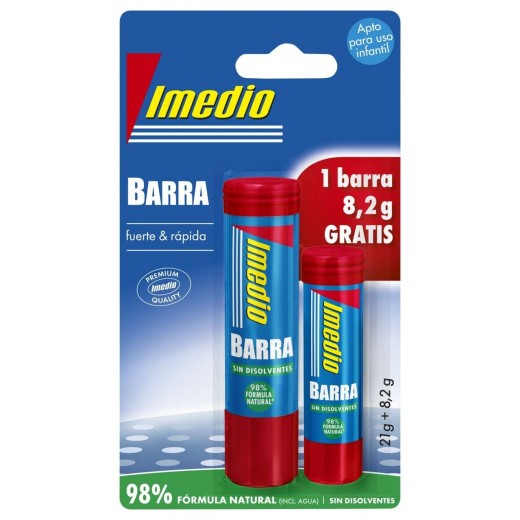 Imedio Pack de 2 Barras de Pegamento 1x 21grs + 1x 8.2grs - Sin Disolventes - Lavable - Apto para Uso Escolar