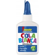 Imedio Cola Blanca Escolar 40gr - Sin Disolventes - Bote Blando Ideal para Niños - Con Espatula Incorporada