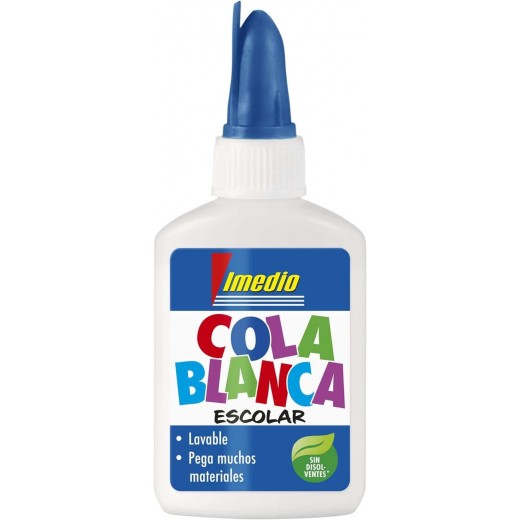 Imedio Cola Blanca Escolar 40gr - Sin Disolventes - Bote Blando Ideal para Niños - Con Espatula Incorporada