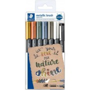 Staedtler Metallic Brush Pack de 7 Rotuladores Punta de Pincel - Tinta Base de Agua - Trazo 1 - 6mm Aprox - Colores Surtidos