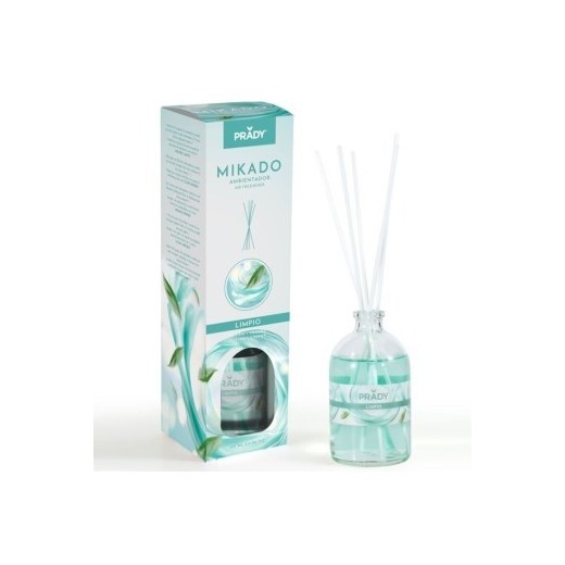 Prady Ambientador Mikado Limpio - Frasco de Cristal 100ml y Varitas Difusoras