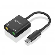 Aisens Conversor USB-C a Audio 48KHz - USB-C/M-2xJACK 3.5/H - 10cm - Color Negro