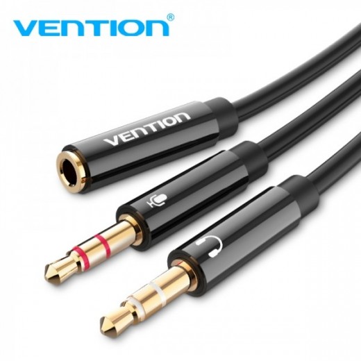 Vention Cable Estereo 2x Jack 3.5 Macho a Jack 3.5 Hembra - 0.3m - Color Negro