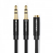 Vention Cable Estereo 2x Jack 3.5 Macho a Jack 3.5 Hembra - 0.3m - Color Negro