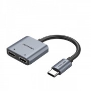 Vention Conversor USB-C Macho a 2x USB-C Hembra (Audio y Carga) - Color Gris