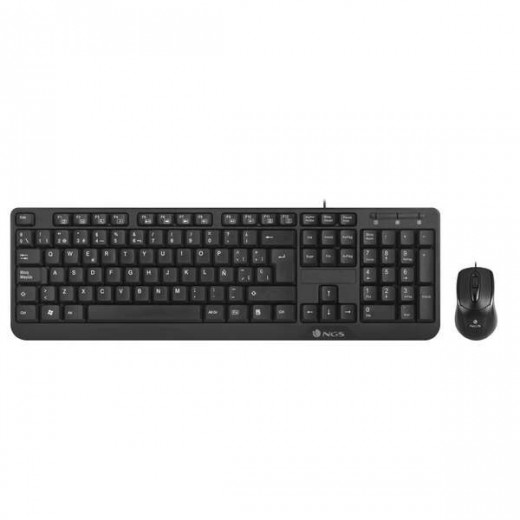 NGS Kit Teclado Multimedia y Raton con Cable - QWERTY Italiano - 12 Teclas Multimedia - Color Negro