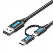 Vention Cable USB 2.0 Macho a MicroUSB+USB-C Macho - 0.5m - 3A 60W 480Mbps - Color Negro