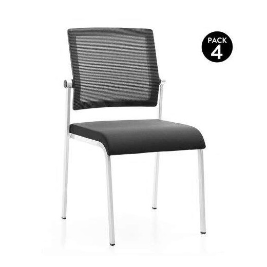 Cromad Design Pack de 4 Sillas - Asiento de Espuma - Respaldo de Malla - Ideal para uso Comercial - Apilables - Color Negro