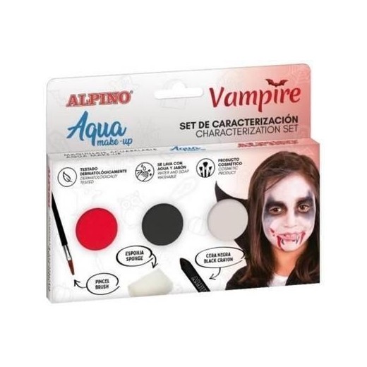 Alpino Aqua Make Up Set de Caracterizacion de Vampiros - 3 Polveras + Cera Negra + Pincel + Esponja