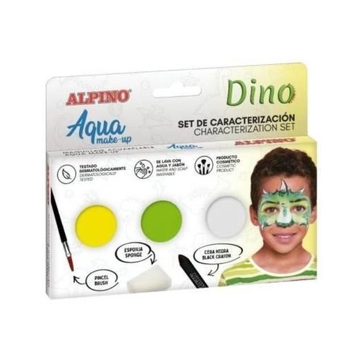 Alpino Aqua Make Up Set de Caracterizacion de Dinosaurio - 3 Polveras + Cera Negra + Pincel + Esponja