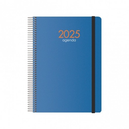 Dohe Syncro Agenda Anual - Semana Vista - Cubierta de Plastico - Cierre con Goma Elastica - Tamaño 15x21cm - Color Azul