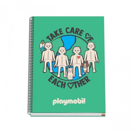 Dohe Playmobil Cuaderno Espiral de 100 Hojas Microperforadas Cuadricula 5mm A4 - Tapa Dura Carton Forrado - Bandas de Color