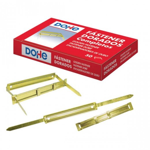 Dohe Caja de 50 Fasteners Metalicos Dorados - Para Encuadernaciones de 80mm - Lengüeta y Pasador