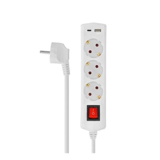 Elbat Base Multiple 3 Tomas con Interruptor + USB + Tipo C - Color Blanco