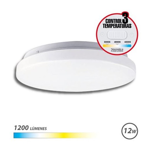 Elbat Aplique LED Techo Redondo 12W - 1200Lm - Selector 3 Temperaturas - Color Blanco