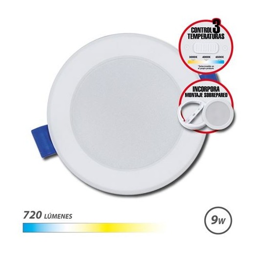 Elbat Downlight Circular 9W - 720Lm - Selector 3 Temperaturas+Sobrepared - Color Blanco