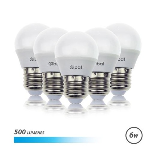 Elbat Pack 5 Bombillas LED G45 - 6W - 500Lm - E27 - Luz Fria - Color Blanco