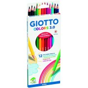 Giotto Colors 3.0 Pack de 12 Lapices Hexagonales de Colores - Mina 3 mm - Madera - Colores Surtidos