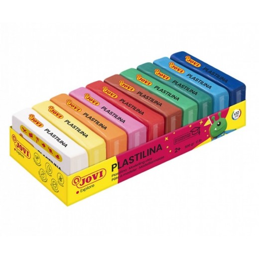 Jovi Pack de 10 Pastillas de Plastilina 50gr - 100% Vegetal - Muy Moldeable - No Se Seca - Colores Mezclables - Colores Surtidos