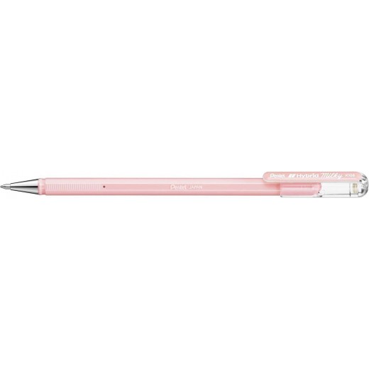 Pentel Hybrid Milky Boligrafo de Bola - Punta Fina 0.8mm - Trazo 0.4mm - Tinta de Gel Opaca - Color Rosa Pastel