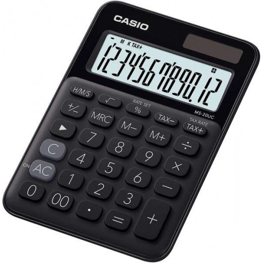 Casio MS-20UC Calculadora de Sobremesa Pequeña - Pantalla LCD de 12 Digitos - Alimentacion Solar y Pilas - Color Negro