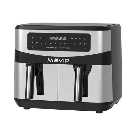 Muvip Freidora Aire Caliente Doble 9 Litros 2600W Pantalla Tactil - 12 Programas de Coccion - Color Gris