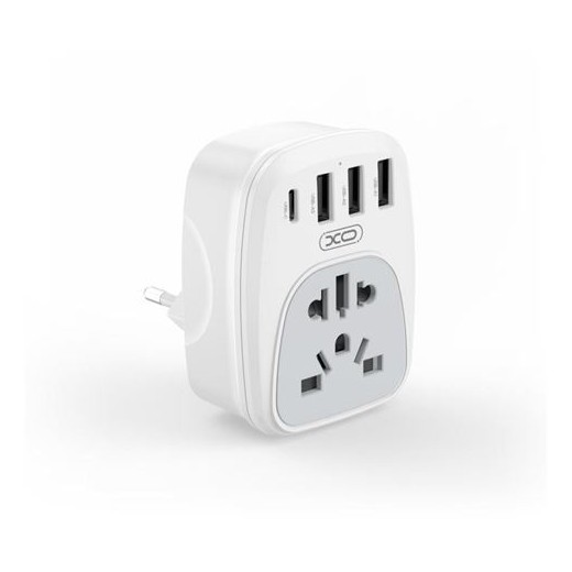 XO Adaptador de Enchufe Internacional - Potencia 2500W - USBx3 + USB-C - Color Blanco