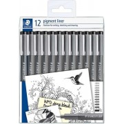 Staedtler Pigment Liner 308 Pack de 12 Rotuladores Calibrados - Tamaños de Puntas Surtidos - Color Negro