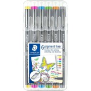 Staedtler Pigment Liner 308 Pack de 6 Rotuladores Calibrados - Trazo 0.5mm - Secado Rapido - Colores Surtidos