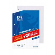 Oxford Recambio Formato A4 Cuadriculado 4x4mm 4 Taladros - 100 Hojas + 20 Gratis 90gr con Margen