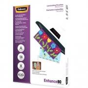 Fellowes Pack de 100 Fundas AutoAdhesivas para Plastificar Brillo A3 - 80 Micras - Alta Calidad - Transparente