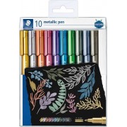 Staedtler Metallic Pen Pack de 10 Rotuladores de Punta Fina - Tinta Base de Agua - Trazo 1 - 2mm Aprox - Colores Surtidos