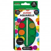 Alpino Pack de 12 Acuarelas - 28mm Diametro - Colores Intensos - Incluye Pincel - Colores Surtidos