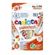 Carioca Stamperello Pack de 6 Rotuladores con Sellos - Doble Punta - 6 Colores Diferentes - Tinta Lavable Atoxica - Color Varios