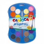 Carioca Acuarela Pack de 24 Colores en Pastilla - Brillantes - Facilmente Mezclables - Ø 30mm - Color Varios