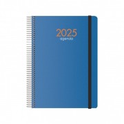 Dohe Syncro Agenda Anual - Semana Vista - Cubierta de Plastico - Cierre con Goma Elastica - Tamaño 15x21cm - Color Azul