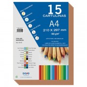 Dohe Paquete de 15 Hojas de Cartulinas A4 - Gramaje de 180g - Colores Variados - Ideal para Manualidades y Proyectos Escolares