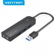 Vention HUB 6 en 1 USB3.0 a 3xUSB3.0/Tarjeta de sonido/MicroUSB Powered - 0.15m - Color Negro