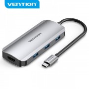 Vention Docking Station 6 en 1 USB-C a HDMI 4K/3xUSB3.0/USB-C Gen1/PD100W - 0.15m - Color Gris