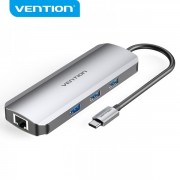 Vention Docking Station 8 en 1 USB-C a HDMI 4K/3xUSB 3.0/Lector SD/MicroSD/RJ45/PD 100W - 0.15m - Color Gris