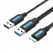 Vention Cable USB 3.0 A-Micro-B Alta Velocidad 5Gbps - Conductor de Cobre Esmaltado - Fuente de Alimentacion 3A - Color Negro