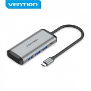 Vention HUB 6 en 1 USB-C a 3xUSB3.0/TF/SD/PD - 0.15m - Aluminio Gris